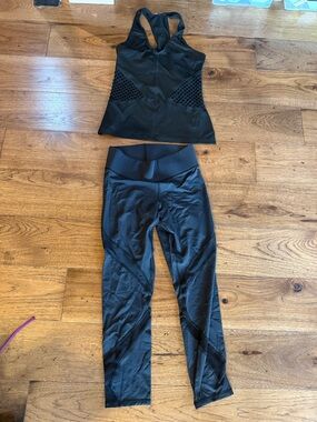 MICHI Black High-Waist Leggings with Matching Mesh-Panel Tank